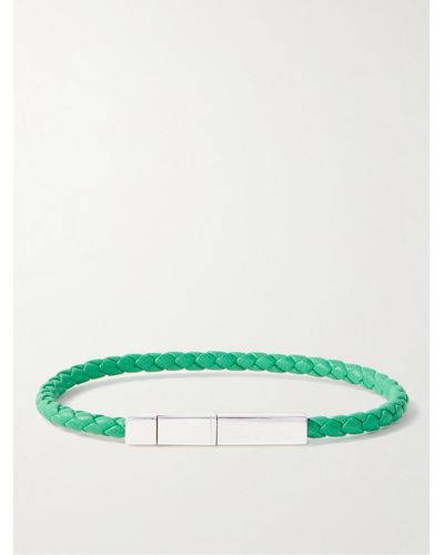 Bottega Veneta Geflochtenes Armband aus Leder und Sterlingsilber - Grün