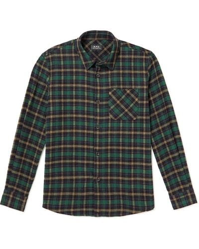 A.P.C. Checked Cotton-blend Flannel Overshirt - Green