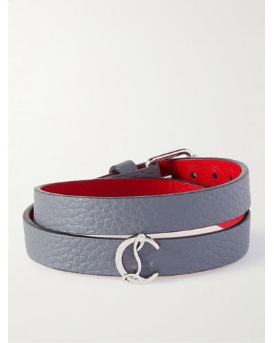 Christian Louboutin Silver-tone And Full-grain Leather Wrap Bracelet - Red