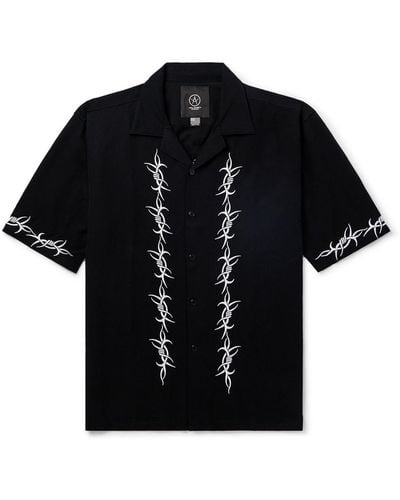 Local Authority Camp-collar Embroidered Cotton-twill Shirt - Black