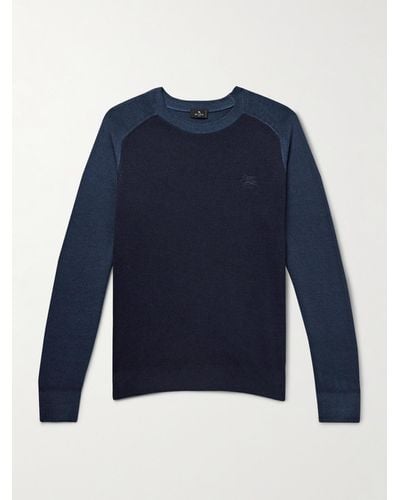 Etro Logo-embroidered Two-tone Wool Jumper - Blue