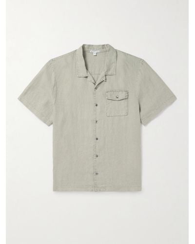 James Perse Convertible-collar Garment-dyed Linen Shirt - Grey