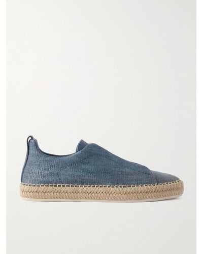 ZEGNA Triple Stitchtm Leather-trimmed Canvas Slip-on Trainers - Blue
