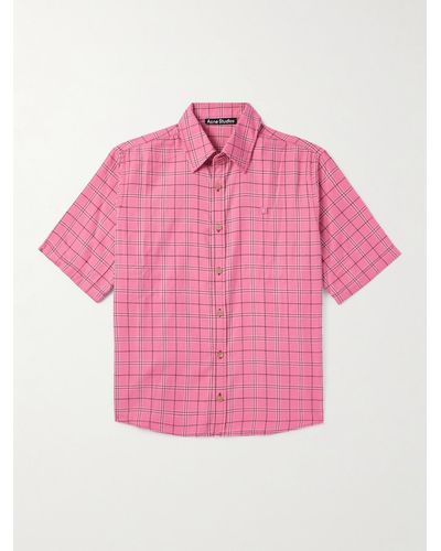 Acne Studios Sarlie Logo-appliquéd Checked Cotton-flannel Shirt - Pink