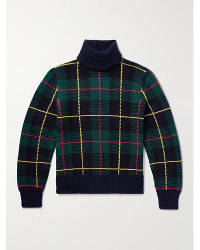 Polo Ralph Lauren Checked Wool Rollneck Sweater - Blue