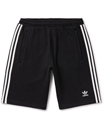adidas Originals Straight-leg Logo-embroidered Striped Cotton-jersey Drawstring Shorts - Black