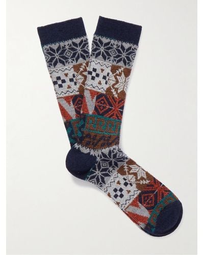 Anonymous Ism Metallic Jacquard-knit Socks - Blue