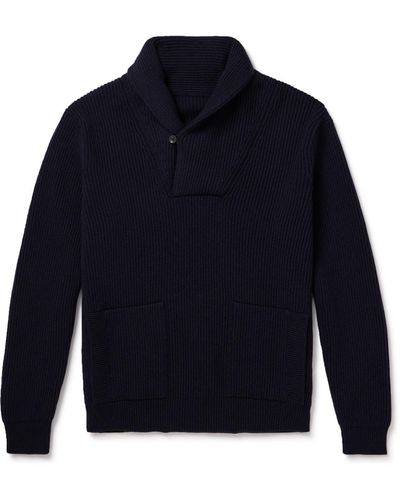 Anderson & Sheppard Shawl-collar Ribbed Cashmere Sweater - Blue