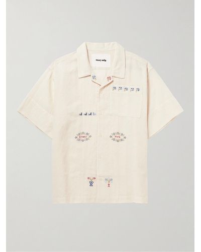 STORY mfg. Camp-collar Embroiderd Cotton And Linen-blend Shirt - Natural