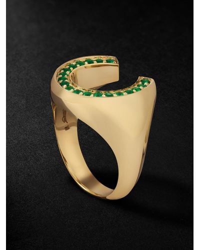 Jacquie Aiche Ring in Hufeisenform aus Gold mit Smaragd - Schwarz