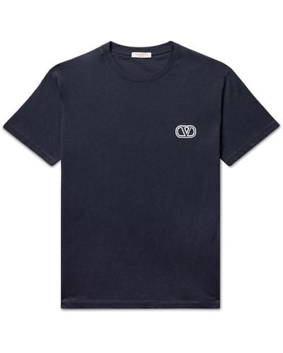 Valentino Garavani Logo-embroidered Cotton-jersey T-shirt - Blue