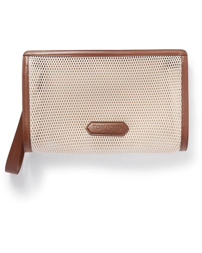 Tom Ford Leather-trimmed Mesh Pouch - Natural