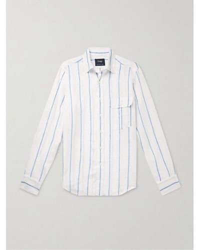 Drake's Striped Linen Shirt - White