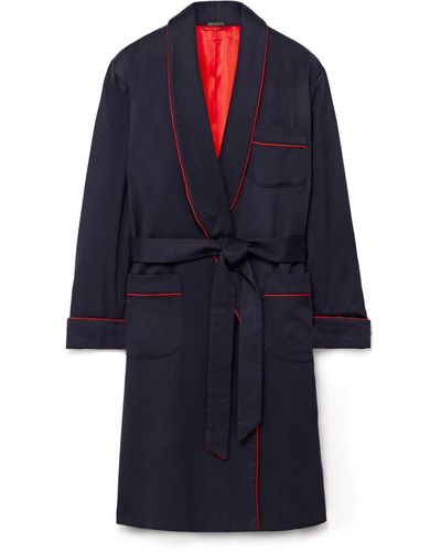 Navy Herringbone Unlined Cashmere Dressing Gown | New & Lingwood
