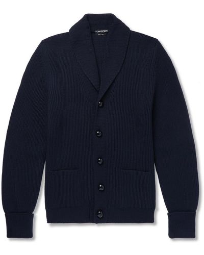 Tom Ford Shawl-collar Ribbed Wool Cardigan - Blue