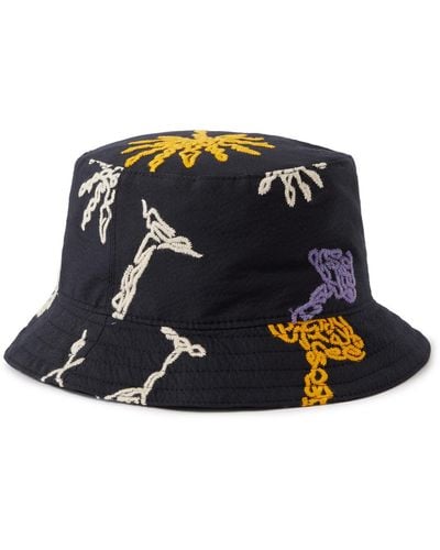 A Kind Of Guise Embroidered Cotton-blend Canvas Bucket Hat - Blue