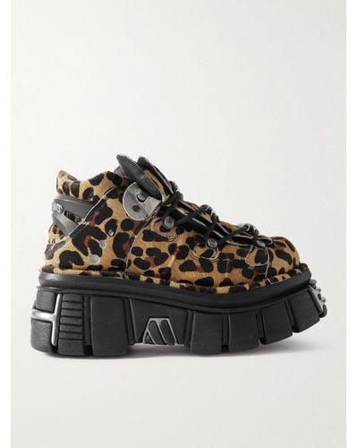 Vetements New Rock Embellished Leopard-print Pony Hair Platform Sneakers - Black