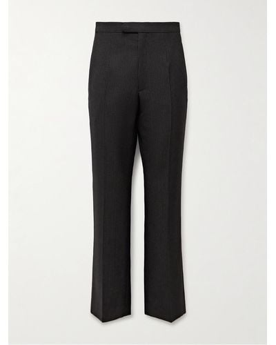 The Row Baird Straight-leg Pleated Pinstriped Virgin Wool Trousers - Black