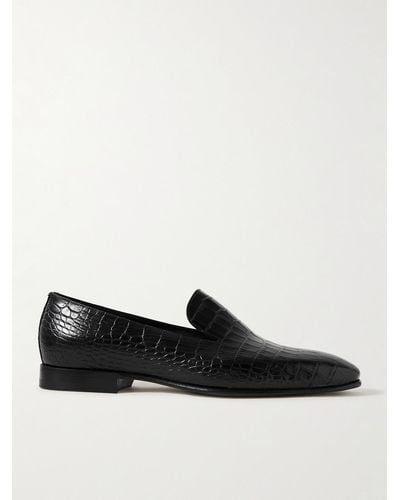 Manolo Blahnik Djan Croc-effect Leather Loafers - Black