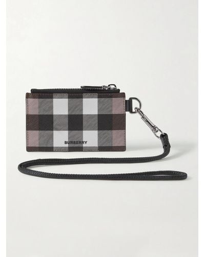 Burberry Leather-trimmed Checked E-canvas Cardholder With Lanyard - Brown