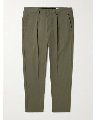 NN07 Bill 1680 Tapered Cropped Pleated Cotton-blend Trousers - Green