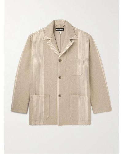 Monitaly Jacke aus einer Leinen-Baumwollmischung mit wandelbarem Kragen und Streifen - Natur