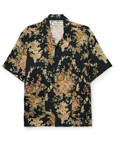 Our Legacy Elder Camp-collar Floral-print Cotton Shirt - Black