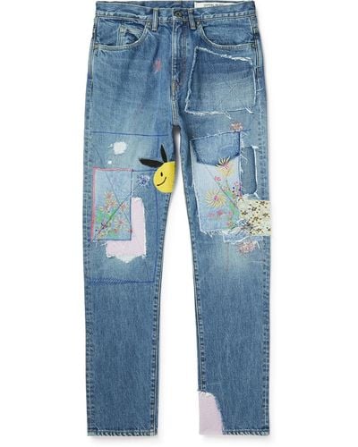 Kapital Okabilly Straight-leg Patchwork Embroidered Jeans - Blue