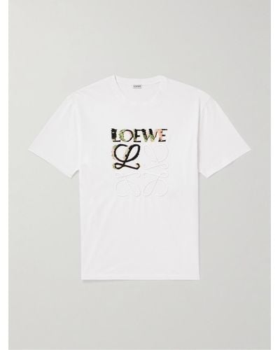 Loewe T-Shirt aus Baumwoll-Jersey mit Logostickerei - Weiß