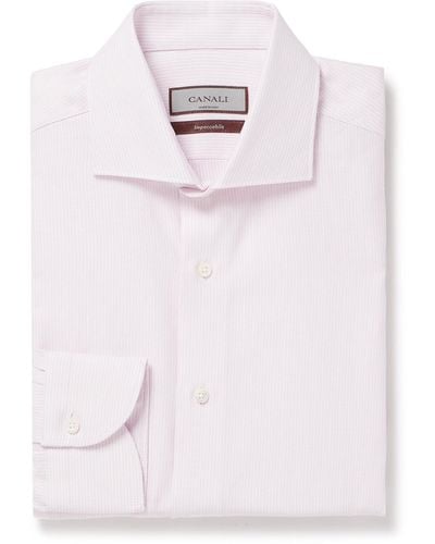 Canali Cotton And Linen-blend Jacquard Shirt - Pink