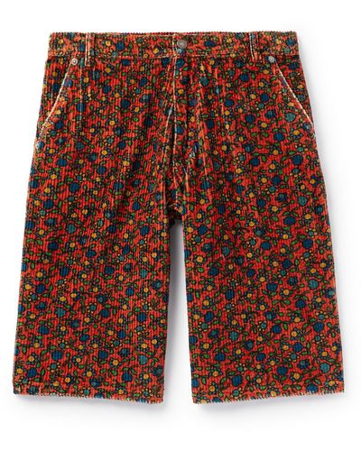 ERL Straight-leg Floral-print Cotton-corduroy Bermuda Shorts - Red