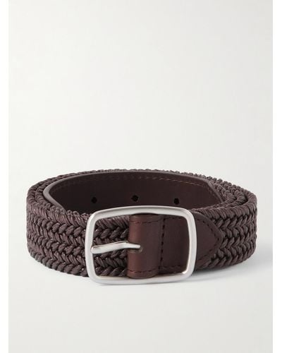 Loro Piana 3cm Leather-trimmed Woven Cotton Belt - Brown
