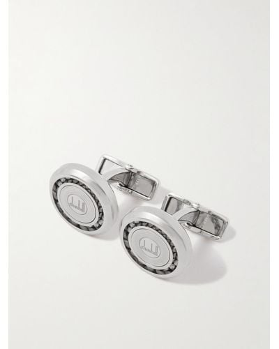 Dunhill Silberfarbene Manschettenknöpfe mit Logogravur - Weiß