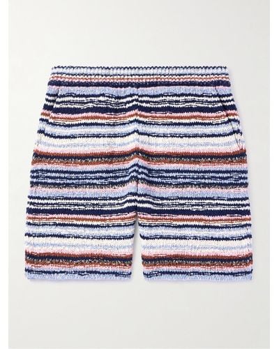 Marni Gerade geschnittene gestreifte Shorts aus gehäkelter Baumwolle - Blau