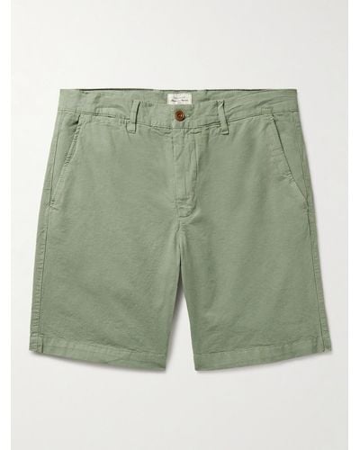 Hartford Byron Slim-fit Straight-leg Garment-dyed Cotton And Linen-blend Shorts - Green
