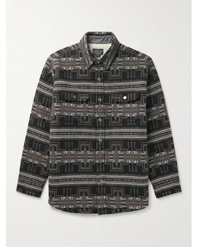 Pendleton Faux Shearling-lined Cotton-jacquard Overshirt - Grey