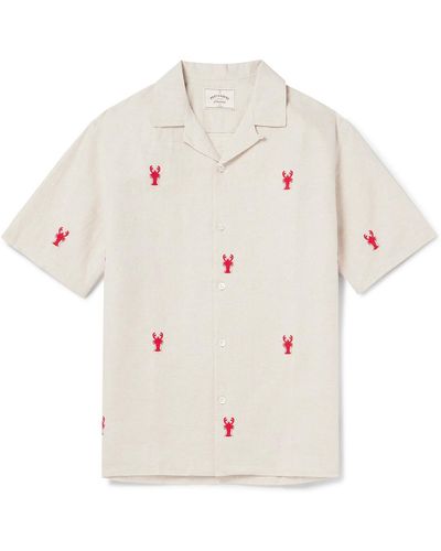 Portuguese Flannel Lobster Convertible-collar Embroidered Linen And Cotton-blend Shirt - White