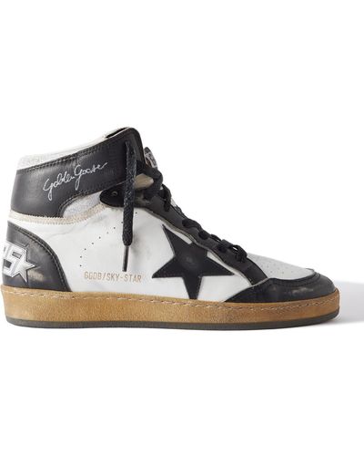 Golden Goose Sky Star Suede-trimmed Distressed Leather High-top Sneakers - Black