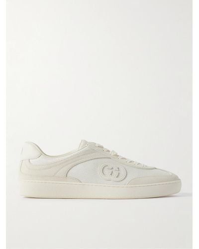 Gucci Leather-trimmed Suede And Mesh Trainers - Natural