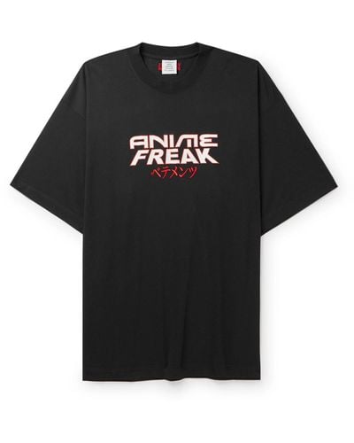 Vetements Anime Freak Oversized Printed Embroidered Cotton-jersey T-shirt - Black
