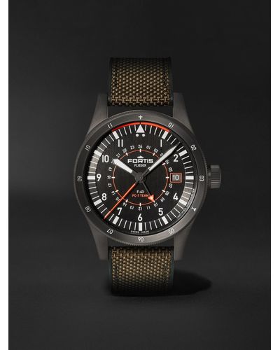 Fortis Flieger F-43 Triple-gmt Pc-7 Limited Edition Automatic 43mm Titanium And Webbing Watch - Black