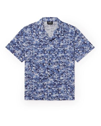 A.P.C. Lloyd Convertible-collar Printed Cotton Shirt - Blue
