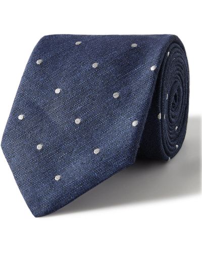 Paul Smith 8cm Polka-dot Linen And Silk-blend Tie - Blue