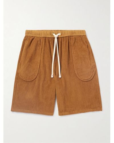 Les Tien Invert Straight-leg Cotton-corduroy Drawstring Shorts - Brown
