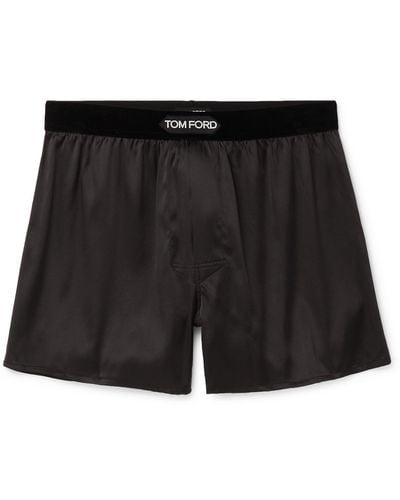 Tom Ford Velvet-trimmed Stretch-silk Satin Boxer Shorts - Black