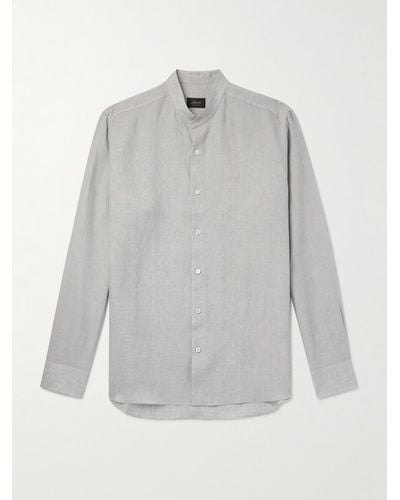 Brioni Grandad-collar Linen Shirt - Grey