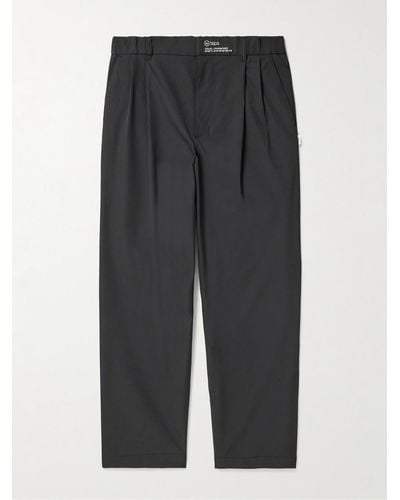 WTAPS 09 Straight-leg Pleated Logo-embroidered Twill Trousers - Grey