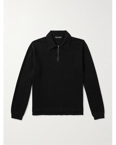 Our Legacy Lad Ribbed Cotton-jersey Half-zip Sweatshirt - Black