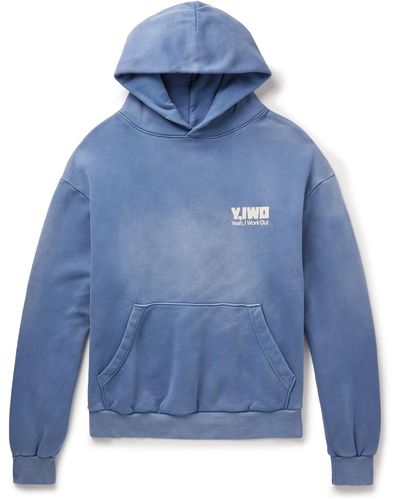 Y,IWO Hardwear Logo-print Distressed Cotton-jersey Hoodie - Blue
