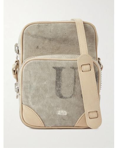 READYMADE Suede-trimmed Distressed Canvas Messenger Bag - Natural